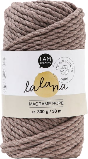 Macrame Rope coffee, fil à nouer Lalana pour les projets de macramé, pour le tissage et le nouage, brun, 5 mm x env. 30 m, env. 330 g, 1 écheveau en faisceau
