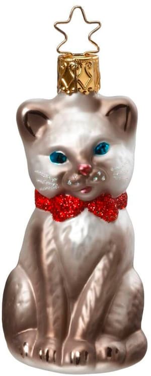 Boule de Noël chat gris verre, H : 8.5 cm