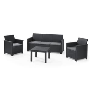 Emma Lounge Set graphite Sofa 3er + 2 Sessel + Tisch