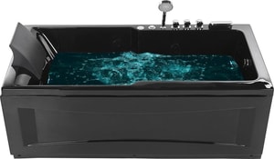 Whirlpool Badewanne schwarz rechteckig mit LED 169 x 81 cm links ARTEMISA