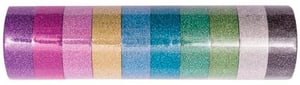 Washi Tape Glitter coloré 1.5 cm x 5 m, Multicolore, 10 pcs.