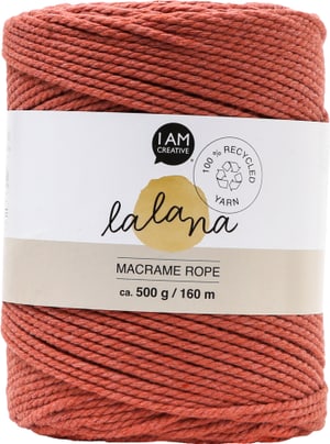 Macrame Rope rusty, Lalana fil à nouer pour projets de macramé, pour tisser et nouer, rouge rouille, 2 mm x env. 160 m, env. 500 g, 1 écheveau en botte