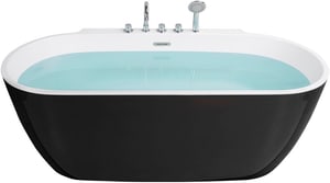 Badewanne freistehend schwarz mit Armatur oval 170 x 80 cm ROTSO
