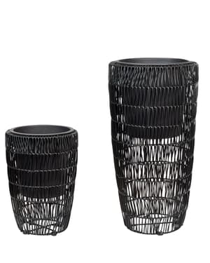 Lot de 2 pots de fleurs en polyrotin noir CHELONE