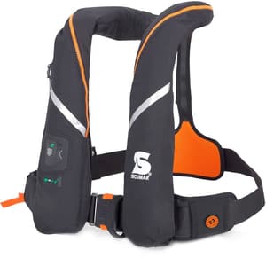 Aufblasbare Schwimmweste Survival 275 schwarz-orange