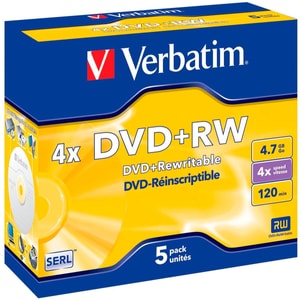DVD+RW 4,7 GB, custodia (5 pezzi)