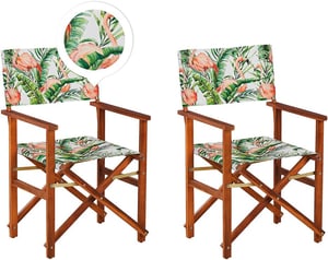 Set di 2 sedie in legno di acacia scuro fenicotteri multicolore CINE