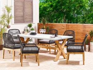 Gartenmöbel Set Faserzement 200 x 100 cm 6-Sitzer Stühle weiss / schwarz OLBIA