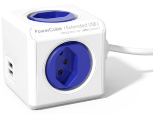 PowerCube USB, 4xT13, 2x USB-A - max. 2,4A, câble de 1,5m, blanc/bleu