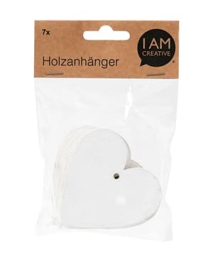 Holzanhänger Herz, 7 Stk.: Ciondoli di legno a forma di cuore, confezione da 7