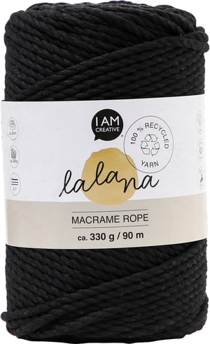 Macrame Rope black, fil à nouer Lalana pour projets de macramé, pour tisser et nouer, noir, 3 mm x env. 90 m, env. 330 g, 1 écheveau en faisceau