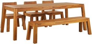 Set da pranzo da giardino 6 persone tavolo panca e 3 sedie legno di acacia chiaro LIVORNO