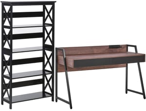 Set di mobili per ufficio legno scuro e nero FOSTER/HARWICH