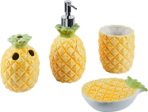 Badezimmer Set 4-teilig Keramik Ananasmotiv gelb MAICAO