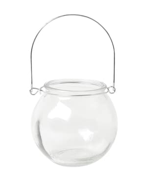 Teelichtglas mit Bügel, Windlicht aus Glas mit silberfarbenem Henkel zum Bemalen und Gestalten, Transparent,  ø 9.5 x 8.5 cm