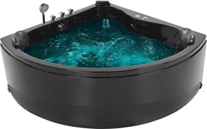 Whirlpool Badewanne schwarz Eckmodell mit LED 140 x 140 cm BARACOA