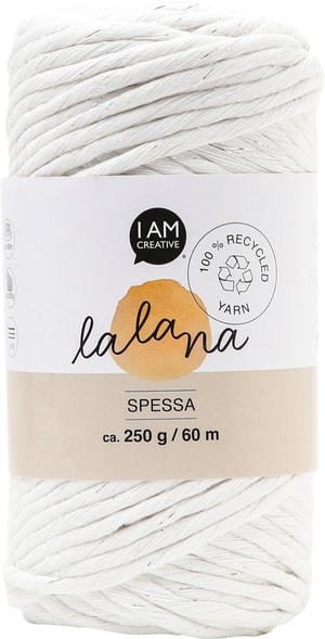 Spessa cream silver, Lalana Makrameegarn zum Häkeln, Stricken, Knüpfen & Makramee Projekte, Creme- & Silberfarbe, ca. 5 mm x 60 m, ca. 250 g, 1 gebündelter Strang