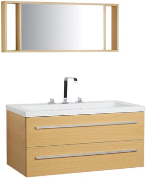 Mobile lavabo con specchio e 2 cassetti beige e argento ALMERIA