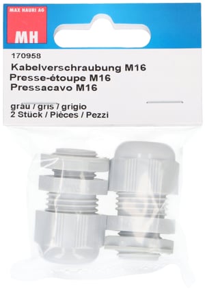 Presse-étoupe M16 avec écrou gris IP68, 2 pcs.
