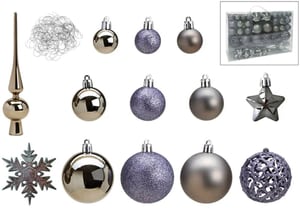 Set de boules de Noël 111 Ø 3/4/6 cm, gris