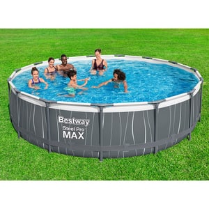Set piscina fuori terra rotonda Steel Pro MAX con luci LED 4,57 m x 1,07 m
