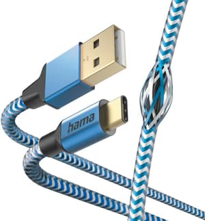 Reflective, USB-A - USB-C, 1,5 m, nylon, bleu