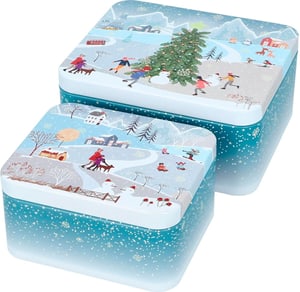 Gebäckdose Set Winter Wonderla 12x10x6/15x13x7cm, Weissblech