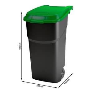 Rotho Pro Atlas Mülltonne 100l mit Deckel und Rollen, Kunststoff (PP) BPA-frei, schwarz/grün