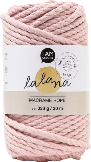 Macrame Rope powder, fil à nouer Lalana pour les projets de macramé, pour le tissage et le nouage, rose, 5 mm x env. 30 m, env. 330 g, 1 écheveau en faisceau