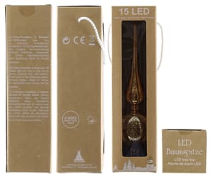 Punta per albero LED, vetro, oro