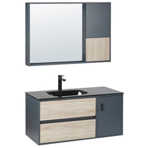 Meuble vasque avec miroir et cabinet 100 cm bois clair et gris TERUEL