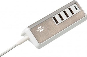 Brennstuhl®estilo chargeur USB multiple / station de charge USB avec surface en acier inoxydable de haute qualité (4x prises de charge USB-A et 1x prise de charge USB C Power Delivery, avec câble textile de 1,5 m)