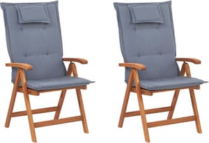 Set di 2 sedie da giardino in legno di acacia con cuscini blu JAVA