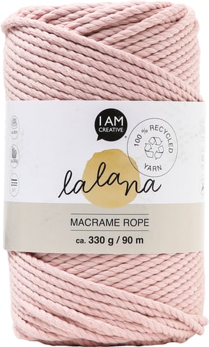 Macrame Rope powder, filato  Lalana per lavorazioni in macramè, intrecci e annodature, rosa, 3 mm x ca. 90 m, ca. 330 g, 1 gomitolo