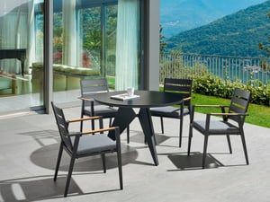 Set di 4 sedie da giardino metallo nero grigio e legno chiaro TAVIANO