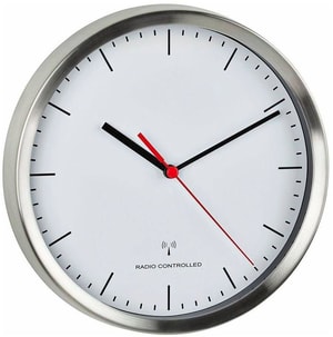 Funk-Wanduhr mit Edelstahl-Rahmen Ø 22 cm, Silber/Weiss