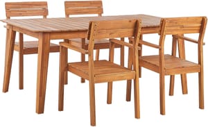 Set di tavolo e 4 sedie da giardino legno acacia chiaro FORNELLI