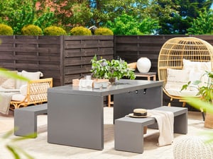 Gartenmöbel Set U-Form Beton grau Tisch mit 2 Bänken TARANTO