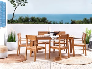 Set di tavolo e 6 sedie da giardino legno acacia chiaro FORNELLI