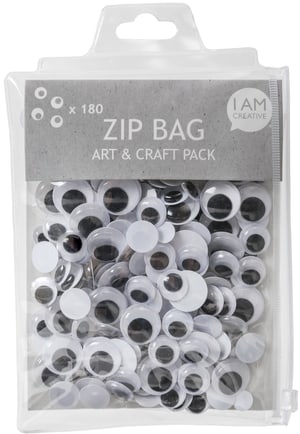Zip Bag Set d’yeux vacillants, yeux mobiles en plastique à coller, blanc &amp; noir, env. ø 10 à 20 mm, 180 pcs.