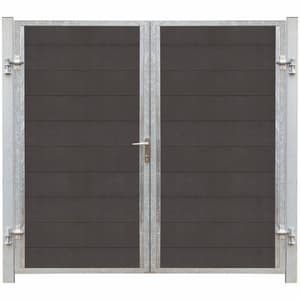 Porte Futura double WPC 197x180cm+16cm poteaux gris ardoise / galvanisé à chaud