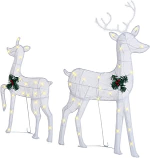Set di 2 decorazioni da esterno renne con luci LED 51 e 58 cm bianco PAROLA