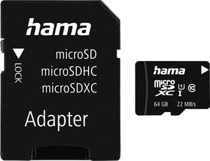 microSDXC 64GB Classe 10 UHS-I 22MB/s+ adattatore/foto
