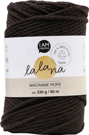 Macrame Rope brown, fil à nouer Lalana pour projets de macramé, pour tisser et nouer, brun, 3 mm x env. 90 m, env. 330 g, 1 écheveau en faisceau