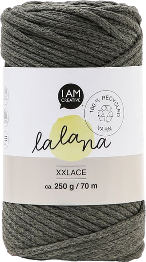 Xxlace kaki, fil de chaîne Lalana pour crochet, tricot, nouage &amp; macramé, couleur terre, env. 3 mm x 70 m, env. 200 g, 1 écheveau