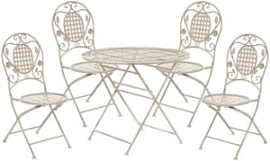Salon de jardin bistrot table et 4 chaises en acier blanc cassé BIVIO