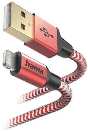Reflective, USB-A - Lightning, 1,5 m, nylon, rosso