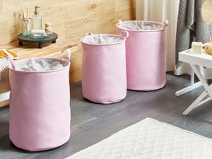 Lot de 3 paniers en tissu polyester rose ARCHA