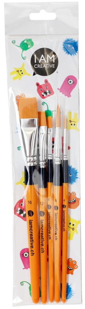 Set di pennelli per bambini, pennelli di setole sintetiche di alta qualità per la scuola e gli hobby, varie dimensioni, 5 pezzi.