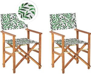 Set di 2 sedie in legno di acacia chiaro crema foglie verde CINE